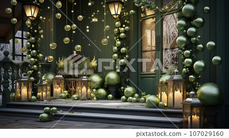 Christmas elegant porch decoration, AI generated 107029160