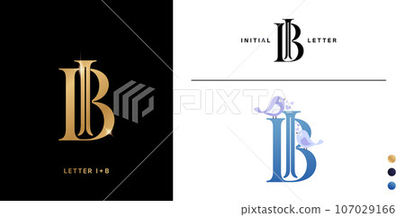 IB or BI monogram Letter with bird logo design template and elegant style for advertisement material, collage print, ads campaign marketing, screen printing, letterpress golden foil papers cards IB or BI monogram Letter with bird logo design template and elegant style for advertisement material, collage print, ads campaign marketing, screen printing, letterpress golden foil papers cards 107029166