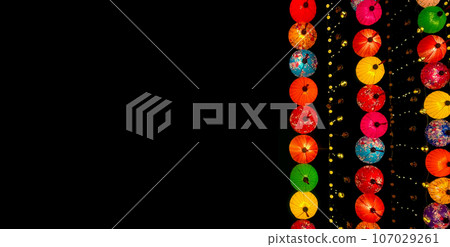 Black banner background with Chinese New Year lanterns. Oriental decoration 107029261