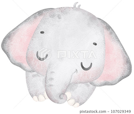 Cute baby elephant, kawaii nursery animal watercolor Cute baby elephant, kawaii nursery animal watercolor 107029349