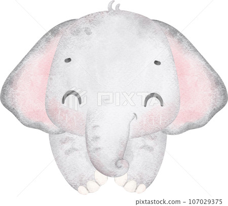 Cute baby elephant, kawaii nursery animal watercolor  107029375