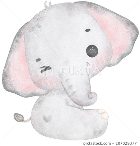 Cute baby elephant, kawaii nursery animal watercolor  107029377