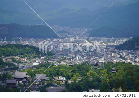 From the Shogunzuka Seiryuden Observation Deck in Kyoto towards Heian Shrine, Kitayama, and Iwakura 107029911