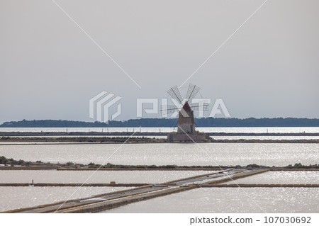 Marsala - "Saline dello Stagnone", salt lake in Sicily. Marsala - "Saline dello Stagnone", salt lake in Sicily. 107030692