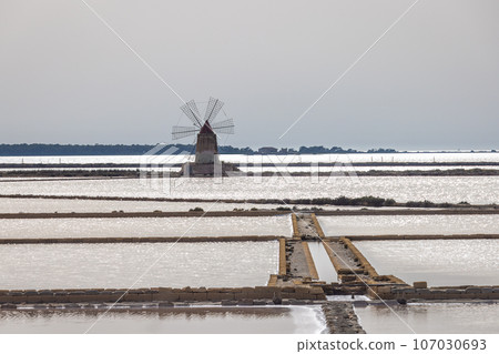 Marsala - "Saline dello Stagnone", salt lake in Sicily. Marsala - "Saline dello Stagnone", salt lake in Sicily. 107030693