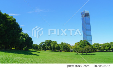 [千葉縣千葉市]從千葉港公園/草坪廣場看到的千葉港塔 107030886