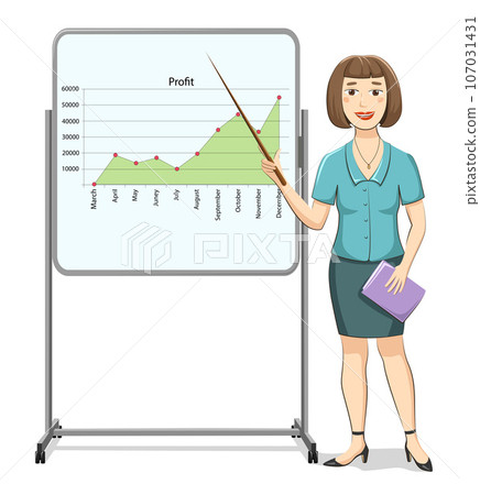 Businesswoman showing profit graph as a vector illustration Businesswoman showing profit graph as a vector illustration 107031431
