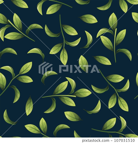 Seamless pattern of green leaves. Blueberry leaf texture. Twigs for fabric, wallpaper, wrapping paper, etc. Seamless pattern of green leaves. Blueberry leaf texture. Twigs for fabric, wallpaper, wrapping paper, etc. 107031510