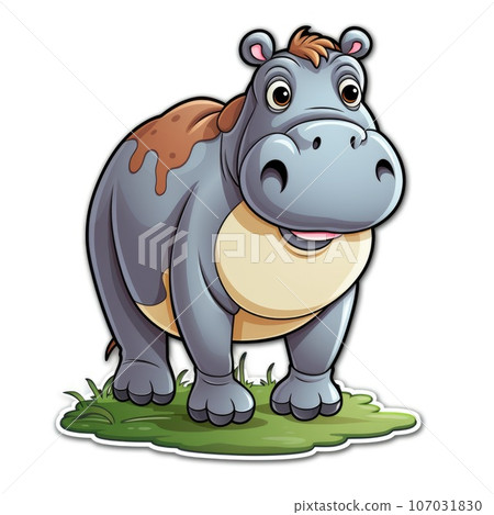 Cute cartoon hippopotamus on white background Cute cartoon hippopotamus on white background 107031830