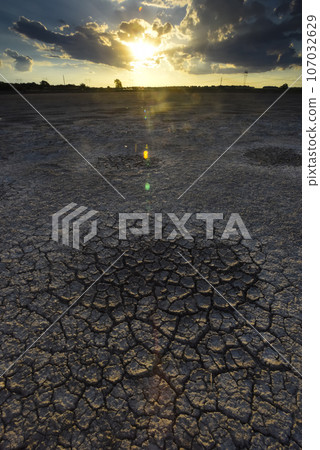 Broken dry soil in a Pampas lagoon, La Pampa province, Patagonia, Argentina. Broken dry soil in a Pampas lagoon, La Pampa province, Patagonia, Argentina. 107032629