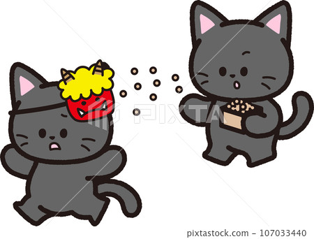 節分期間，一隻黑貓向惡魔面具丟豆子。 107033440