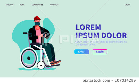 disabled man sitting in wheelchair people with disabilities rehabilitation concept horizontal disabled man sitting in wheelchair people with disabilities rehabilitation concept horizontal 107034299