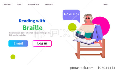 bling woman reading with braille alphabet people with disabilities concept horizontal 107034313