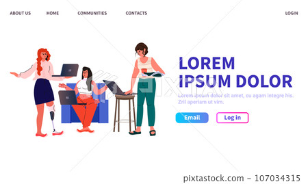 disabled woman with replaced robotic leg working on laptop people with disabilities concept horizontal disabled woman with replaced robotic leg working on laptop people with disabilities concept horizontal 107034315