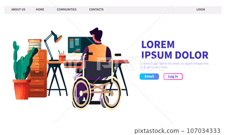 disabled man in wheelchair using laptop people with disabilities rehabilitation concept 107034333