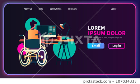 disabled man in wheelchair using laptop people with disabilities rehabilitation concept 107034335