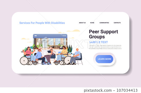 group of disabled men and women discussing during meeting peer support groups people with disabilities concept horizontal group of disabled men and women discussing during meeting peer support groups people with disabilities concept horizontal 107034413