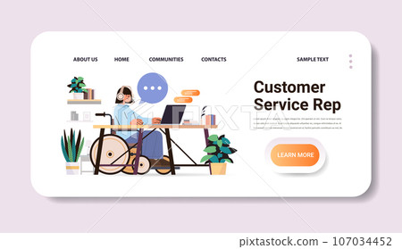 disabled woman operator with headset in wheelchair girl chatting with clients customer service rep people with disabilities concept disabled woman operator with headset in wheelchair girl chatting with clients customer service rep people with disabilities concept 107034452