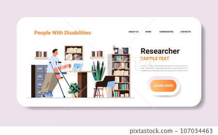 disabled man standing with walking stick in office people with disabilities concept 107034463