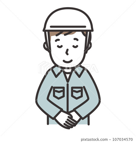 Illustration of a man in work clothes wearing a helmet bowing with a smile 107034570