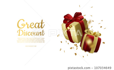 Banner online shopping with 3d realistic gift isolated on white background. Vector illustration 107034649
