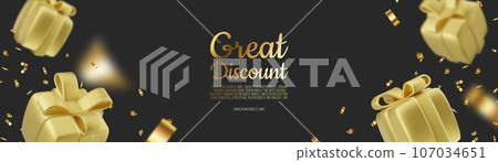 Banner online shopping with 3d realistic gift isolated on black background. Vector illustration Banner online shopping with 3d realistic gift isolated on black background. Vector illustration 107034651