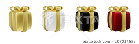 3d Realistic Gift Boxes with Gold Ribbon Gift Bow Set. Christmas Decoration Vector illustration EPS10 3d Realistic Gift Boxes with Gold Ribbon Gift Bow Set. Christmas Decoration Vector illustration EPS10 107034682