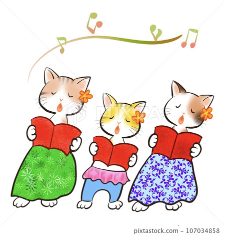 Illustration of cats happily singing 107034858