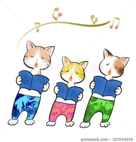 Illustration of cats happily singing 107034859