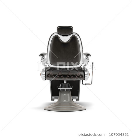 Retro black leather barber chair with chrome inserts back view 3d render on white 107034861