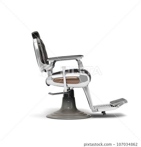 Retro black leather barber chair with chrome inserts right view 3d render on white 107034862