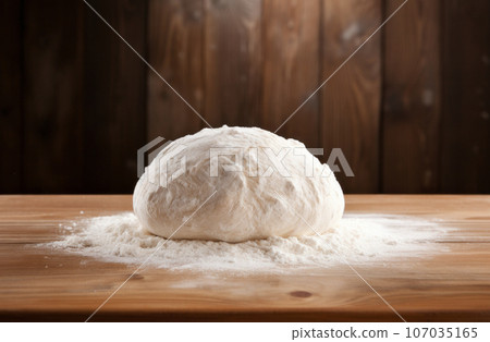 Loaf of fresh bread on floured wooden table. Bread dough before baking. Loaf of fresh bread on floured wooden table. Bread dough before baking. 107035165