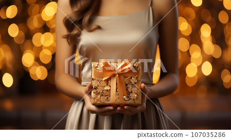 Woman holding Christmas gift box, ai generated Woman holding Christmas gift box, ai generated 107035286