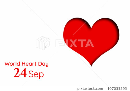 Red heart on a white background. Text. Concept of world heart day, September 24 107035293