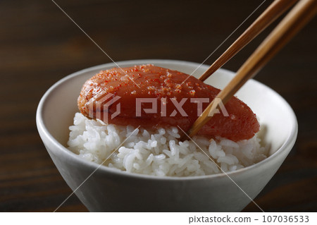 Karashi mentaiko with rice Karashi mentaiko with rice 107036533