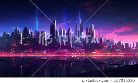 Cyberpunk Retro Futuristic City with Neon Lights Cyberpunk Retro Futuristic City with Neon Lights 107036590