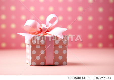 Romantic Pink Polka Dot Gift Box Bow-Adorned Present on a Pale Pink Background. created with Generative AI 107036755