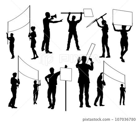 Silhouette Protestors March Strike Rally Picket Silhouette Protestors March Strike Rally Picket 107036780