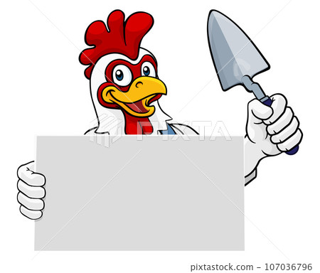 Bricklayer Chicken Rooster Trowel Tool Mascot 107036796