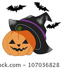 Halloween pumpkin and flying bats 107036828