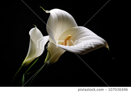 Deepest Sympathy Card with Calla Flower on Black Background, Reflecting Funeral Concept and Offering Comfort. created with Generative AI 107036896
