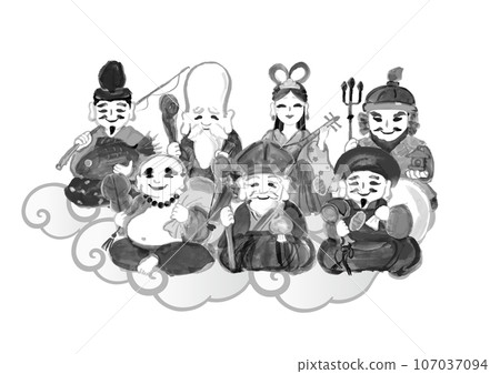 Hand-drawn Japanese style illustration of the Seven Lucky Gods Hand-drawn Japanese style illustration of the Seven Lucky Gods 107037094