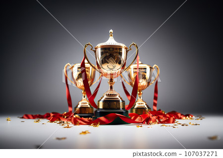 Triumphant Victory Shiny Golden and Silver Championship Trophy with Confetti Celebration on Isolated White Background. created with Generative AI Triumphant Victory Shiny Golden and Silver Championship Trophy with Confetti Celebration on Isolated White Background. created with Generative AI 107037271