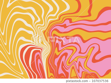 Ebru marbling 1960s groovy style background. Psychedelic trippy vector illustration in pastel colors. 107037536