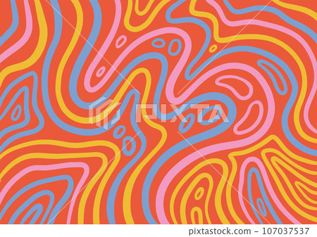Psychedelic groovy horizontal background. Bold line retro wave wallpaper. Liquid flat Vector design illustration. Psychedelic groovy horizontal background. Bold line retro wave wallpaper. Liquid flat Vector design illustration. 107037537