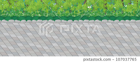 Cobblestone road and forest landscape_side-scrolling game background_seamless Cobblestone road and forest landscape_side-scrolling game background_seamless 107037765
