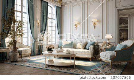 Interior of a cozy room in neoclassical style Interior of a cozy room in neoclassical style 107037866