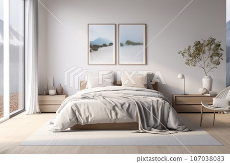 Scandinavian Serenity Unveiling the Modern Interior Design of an Elegant Bedroom with Sleek Simplicity. created with Generative AI 107038083