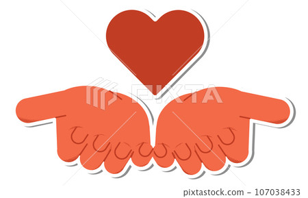 Hands holding heart emblem sticker isolated vector 107038433