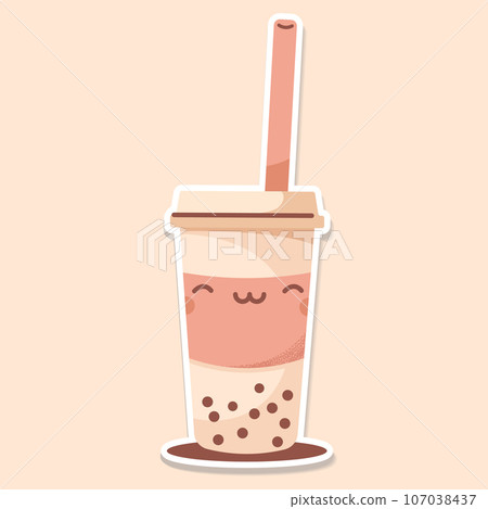 MILK TEA cup cute sticker beige background vector MILK TEA cup cute sticker beige background vector 107038437